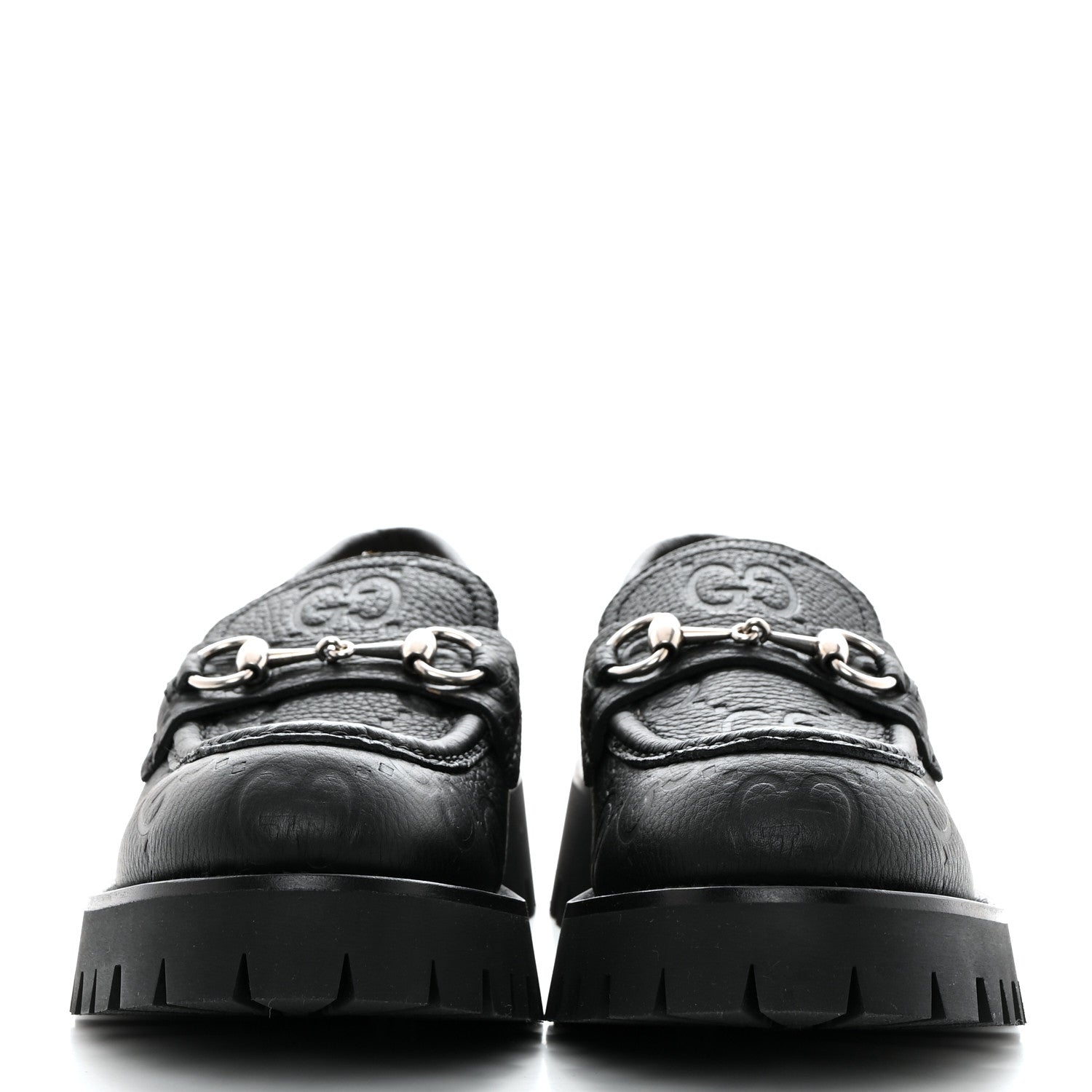 Gucci Piuma Calfskin GG Embossed Womens Horsebit Rock 20mm Loafers 39.5 Black 2 of 9