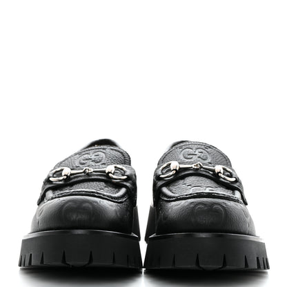 Gucci Piuma Calfskin GG Embossed Womens Horsebit Rock 20mm Loafers 39.5 Black 2 of 9