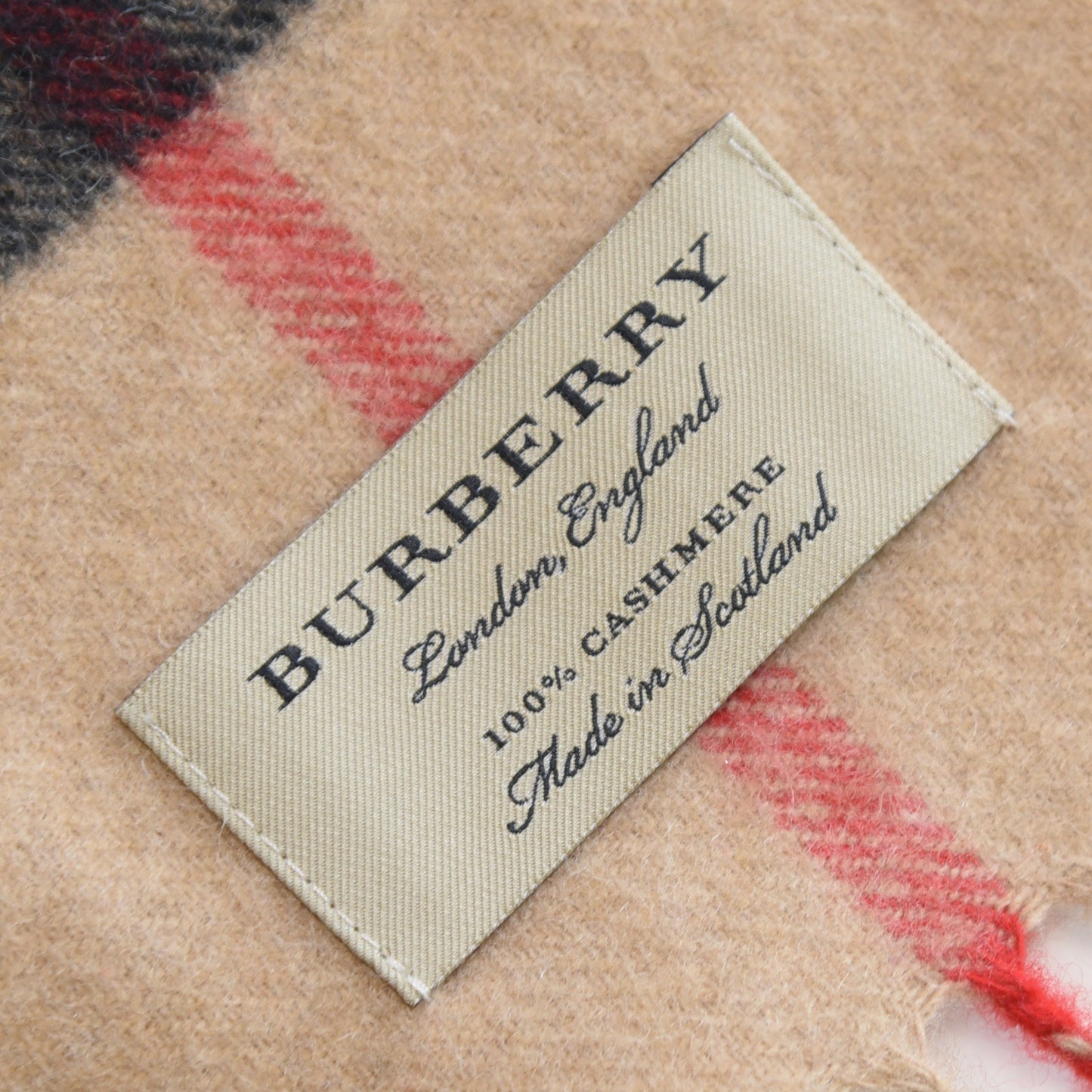 Cashmere Giant Check Fringe Scarf Camel