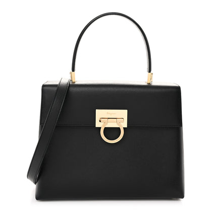 Salvatore Ferragamo Hammered Calfskin Gancini Top Handle Bag Black 1 of 9