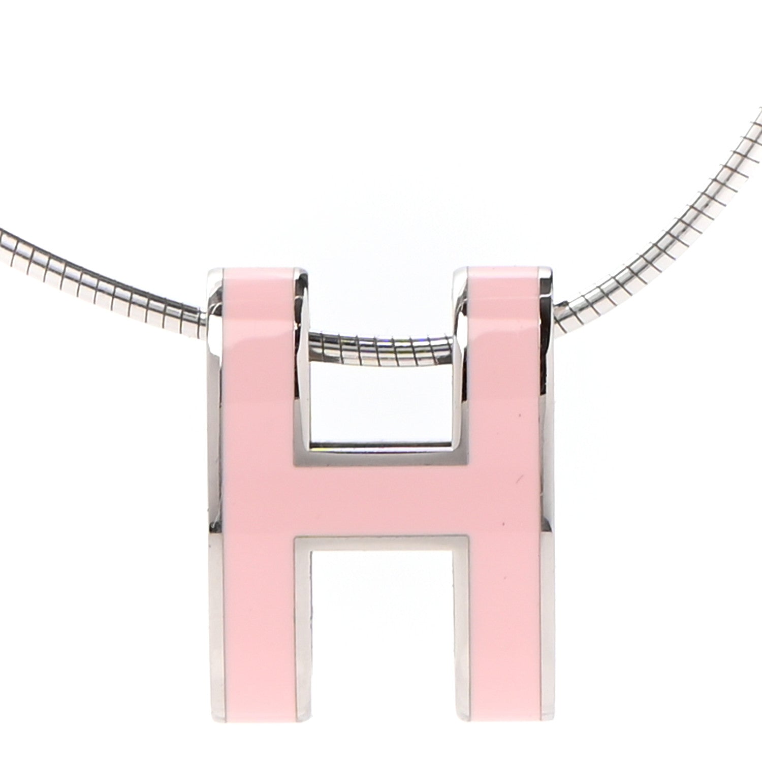 Hermes Lacquered Palladium Pop H Pendant Necklace Rose Dragee 5 of 5