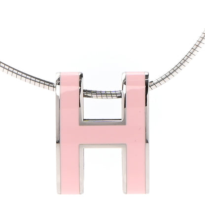 Hermes Lacquered Palladium Pop H Pendant Necklace Rose Dragee 5 of 5