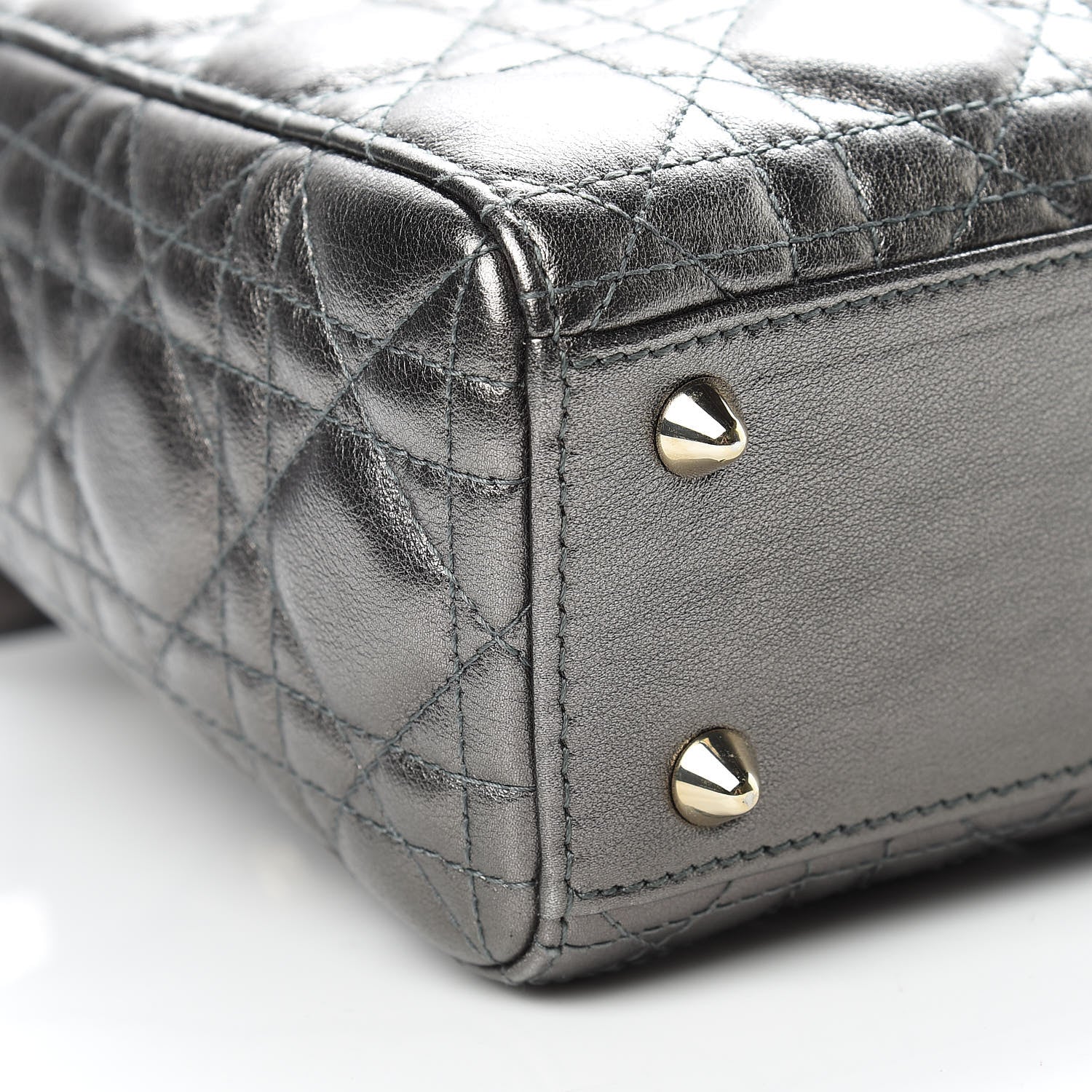 Christian Dior Metallic Grained Calfskin Cannage Small Lady Dior Gunmetal 9 of 11