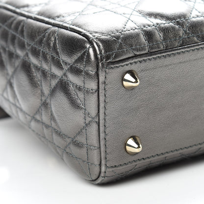 Christian Dior Metallic Grained Calfskin Cannage Small Lady Dior Gunmetal 9 of 11