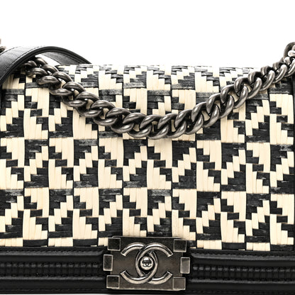 Chanel Calfskin Woven Medium Boy Flap Black White 5 of 10