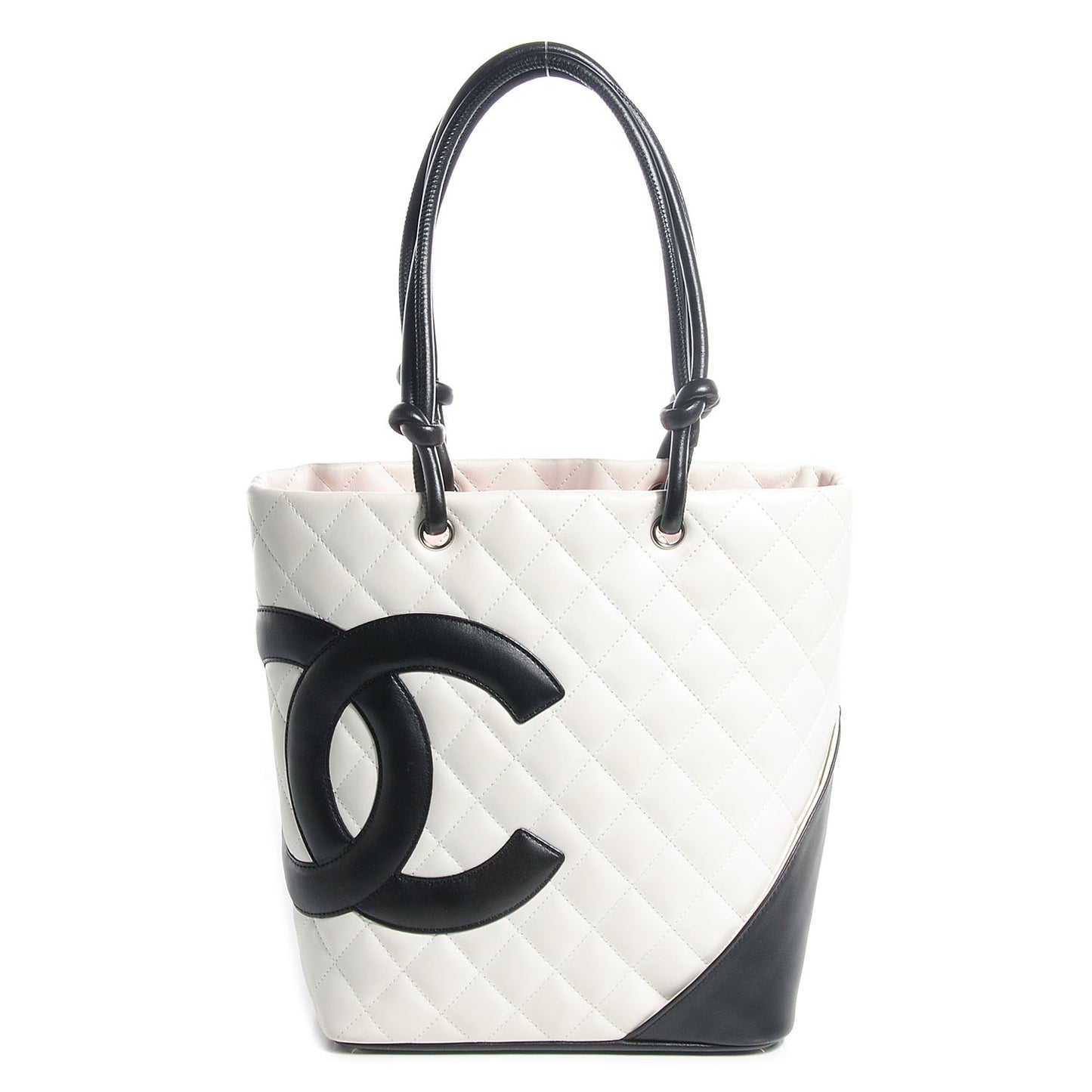 Calfskin Quilted Medium Cambon Tote White Black
