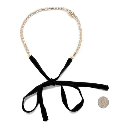 Chanel Metal Lambskin Crystal CC Chain Tie Headband Gold White 2 of 4