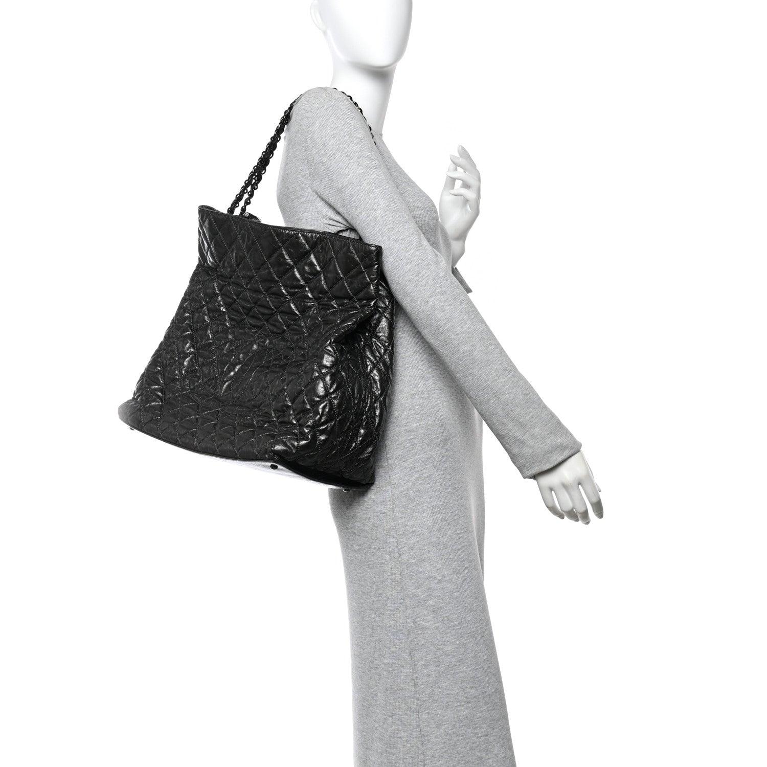 Chanel Glazed Calfskin Quilted Large Chain Me Tote Dark Grey 2 of 10