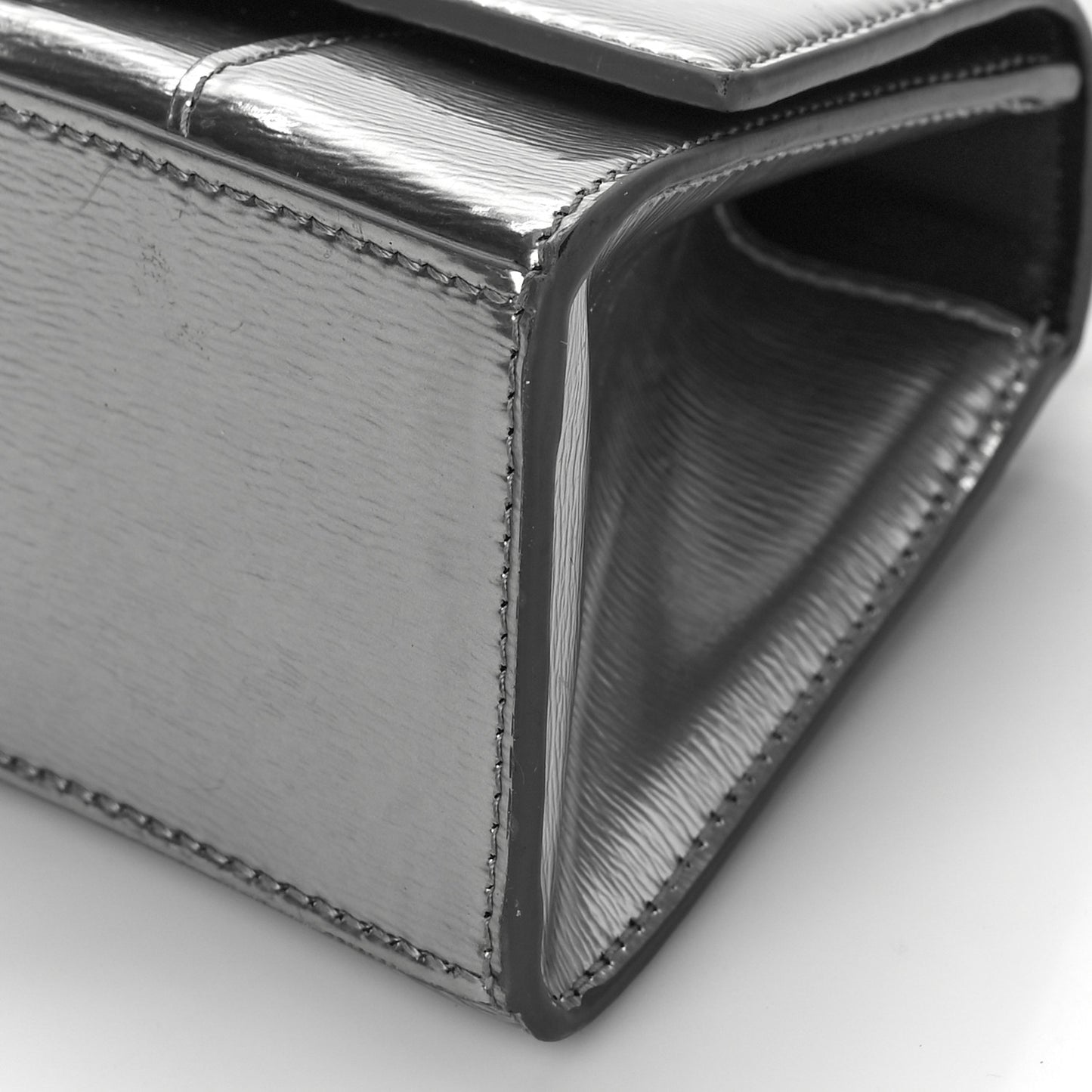 Metallic Textured Calfskin Hourglass Top Handle Bag XS Silver