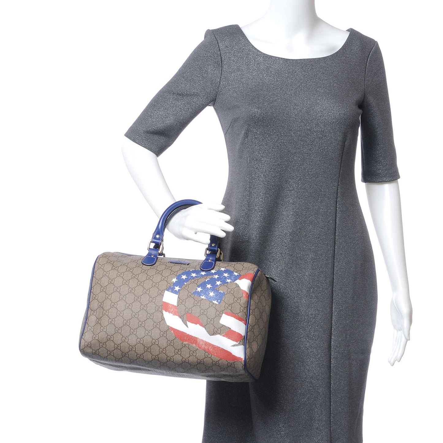 GG Plus Monogram Medium Boston USA Flag Unicef Duffle Blue