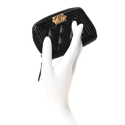 Chanel Caviar Quilted Boy Zip Around Coin Purse Wallet Black 2 of 8