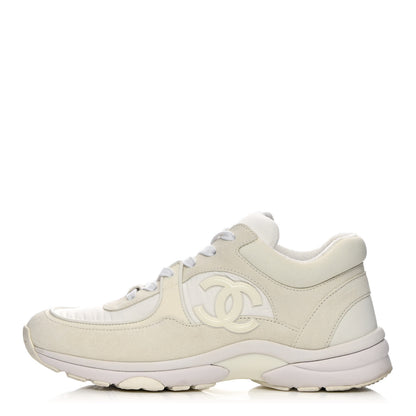 Chanel Suede Calfskin Fabric CC Sneakers 38 White 1 of 14
