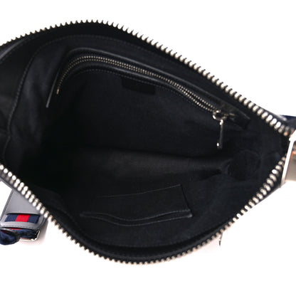 Gucci GG Supreme Monogram Appia Calfskin Web Flat Messenger Bag Black Grey 5 of 11