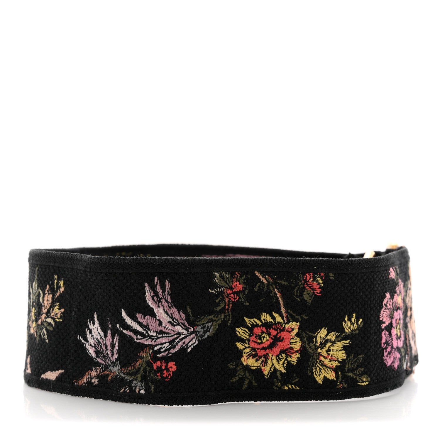 Christian Dior Canvas Embroidered Floral Shoulder Strap Black Multicolor 2 of 5
