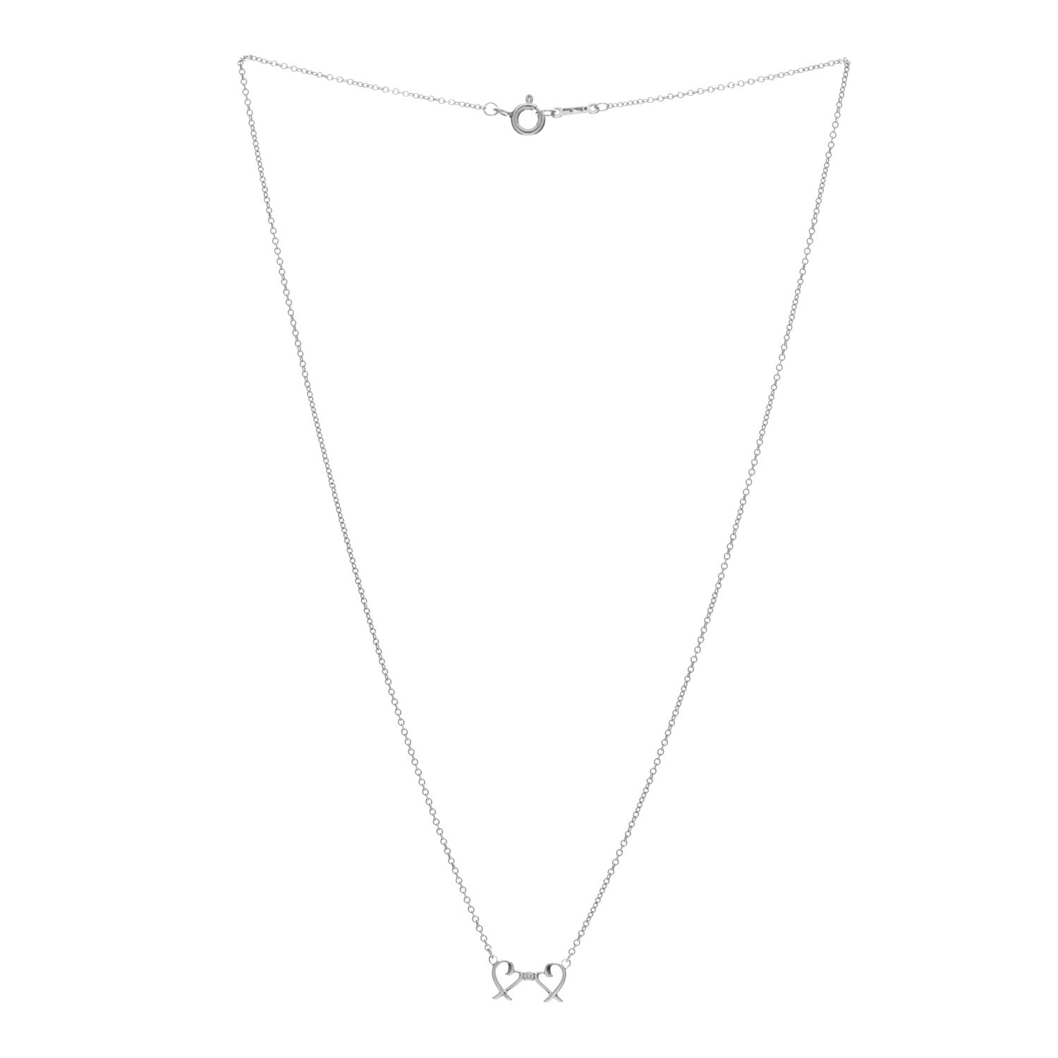 Tiffany Sterling Silver Diamond Paloma Picasso Double Loving Heart Necklace 2 of 5