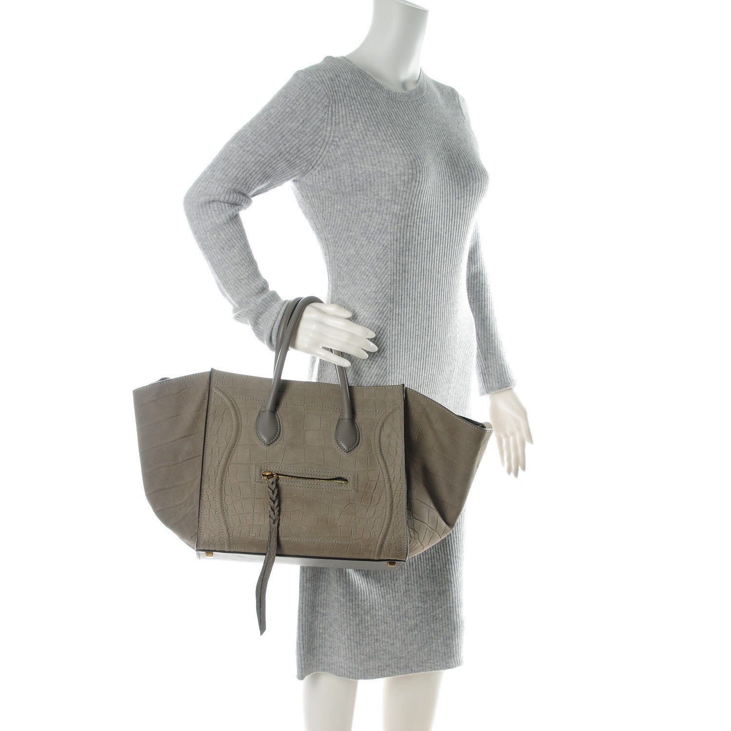 Celine Crocodile Embossed Nubuck Medium Phantom Luggage Grey 2 of 8