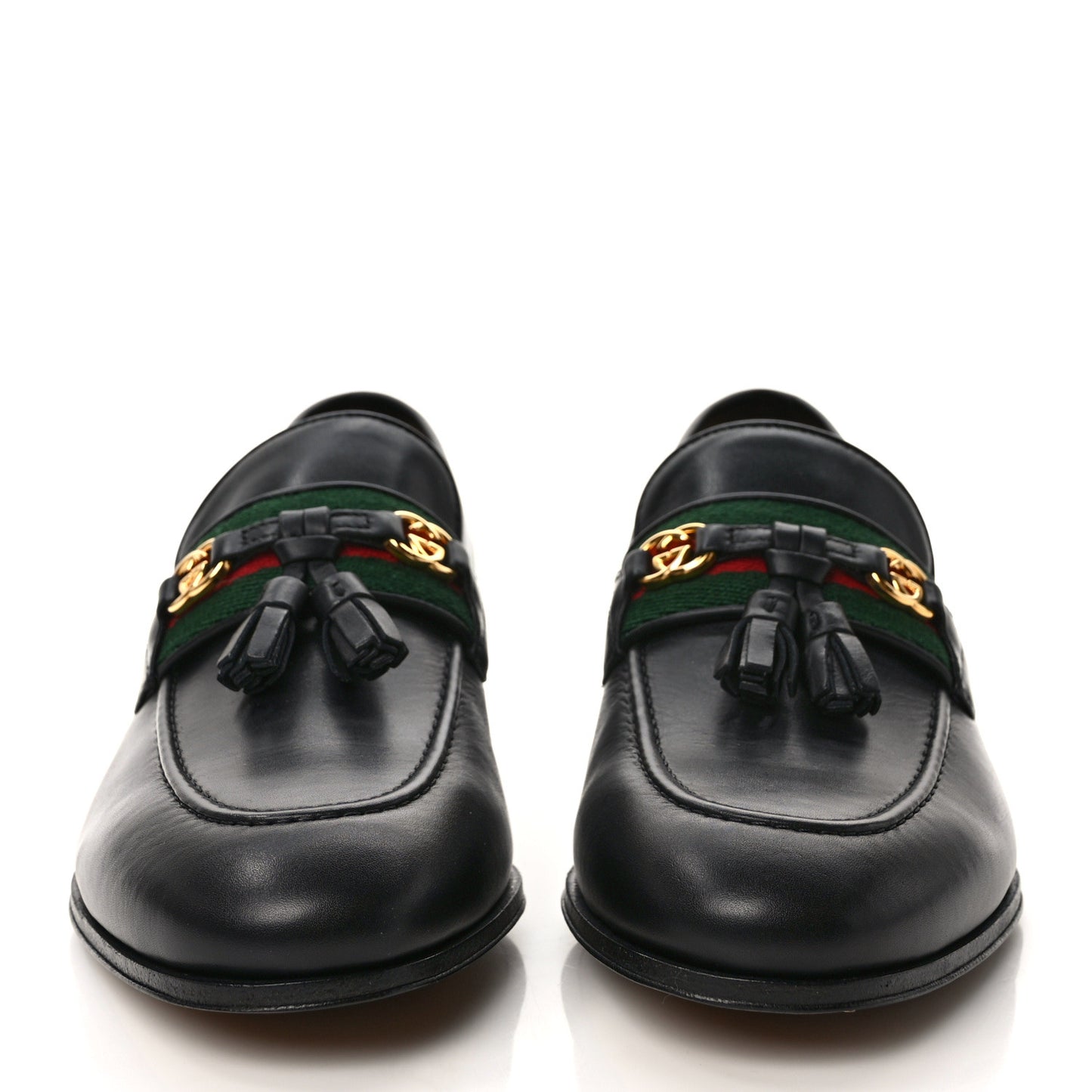 Calfskin Web Interlocking G Tassel Loafers 36 Black