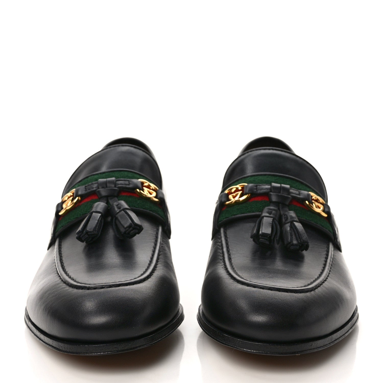 Gucci Calfskin Web Interlocking G Tassel Loafers 36 Black 2 of 9