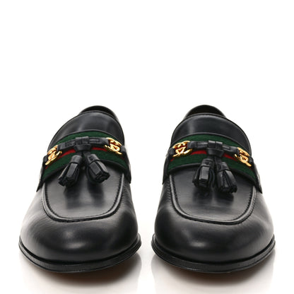 Gucci Calfskin Web Interlocking G Tassel Loafers 36 Black 2 of 9
