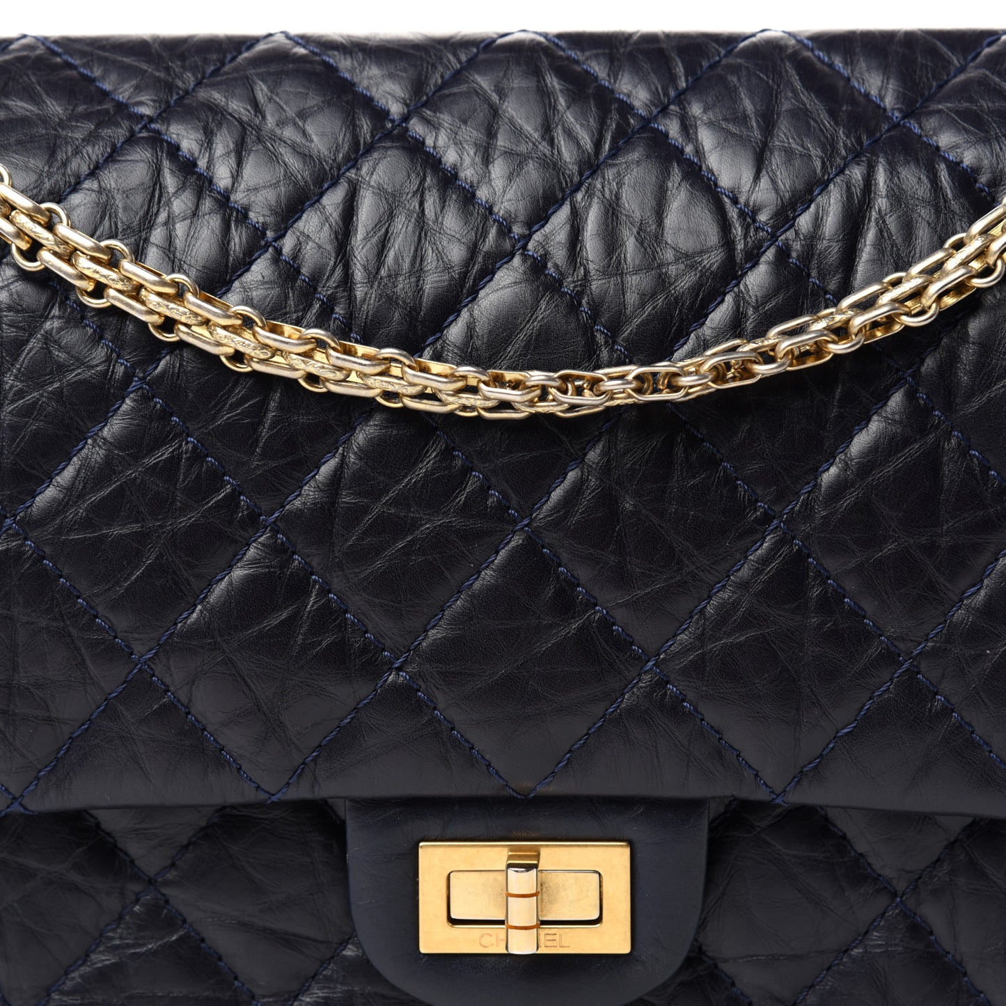 Aged Calfskin Quilted 2.55 Reissue 226 Flap Navy Blue