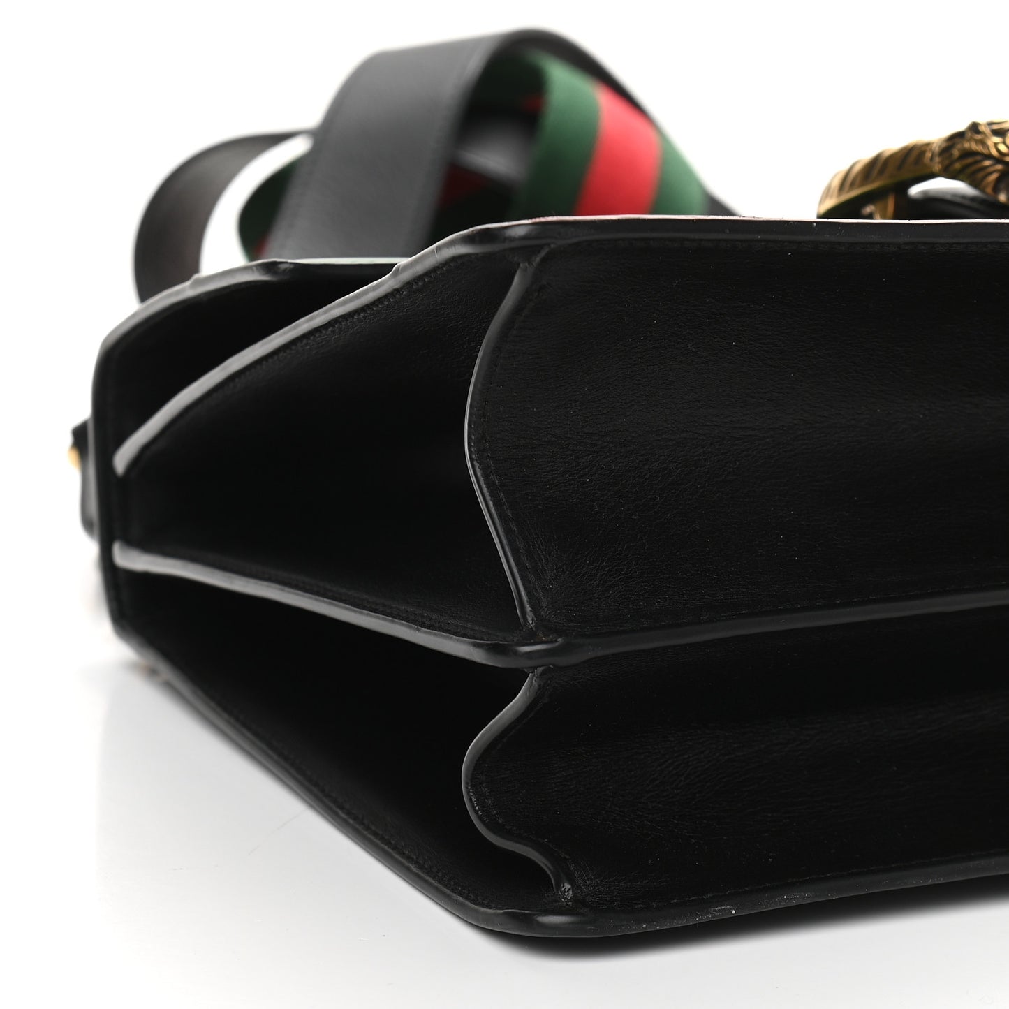 Calfskin Bamboo Web Large Dionysus Top Handle Bag Black Bright Evergreen Hibiscus Red