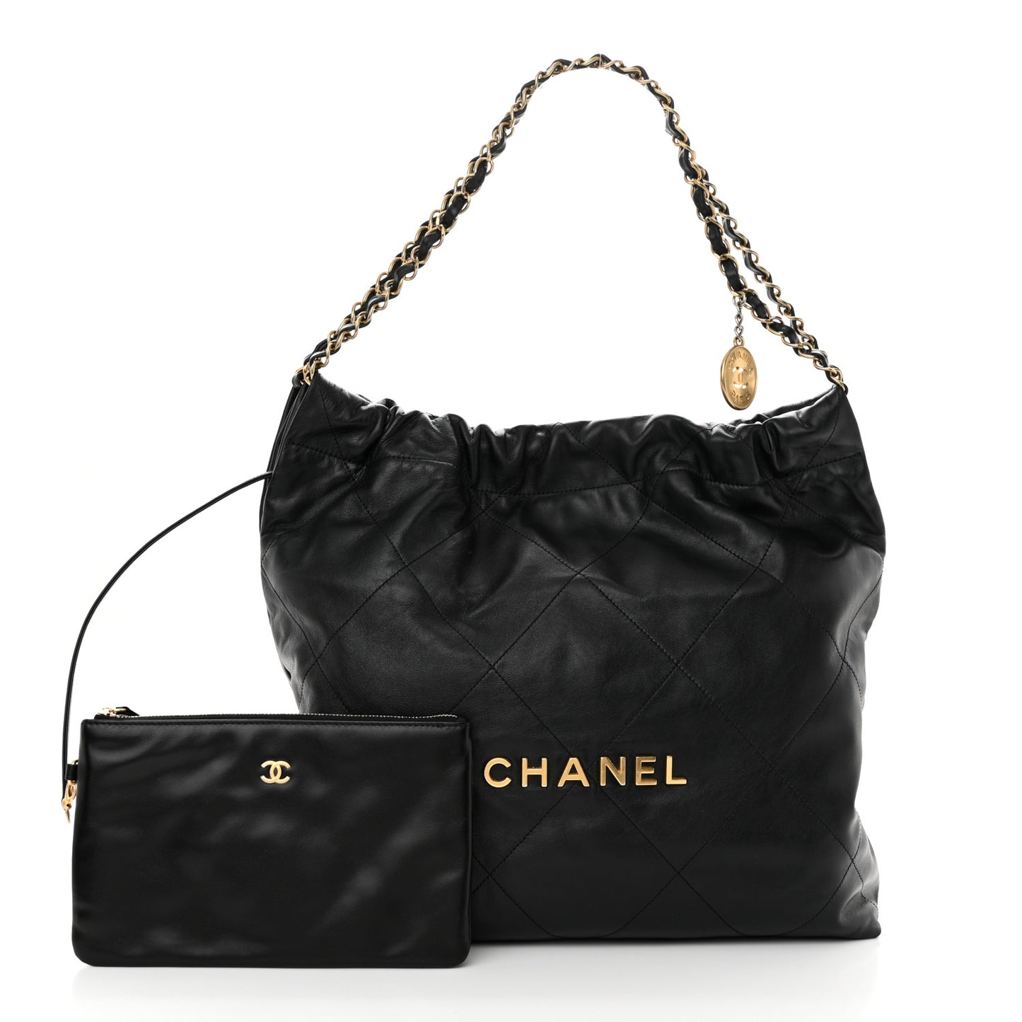 Shiny Calfskin Quilted Chanel 22 Black