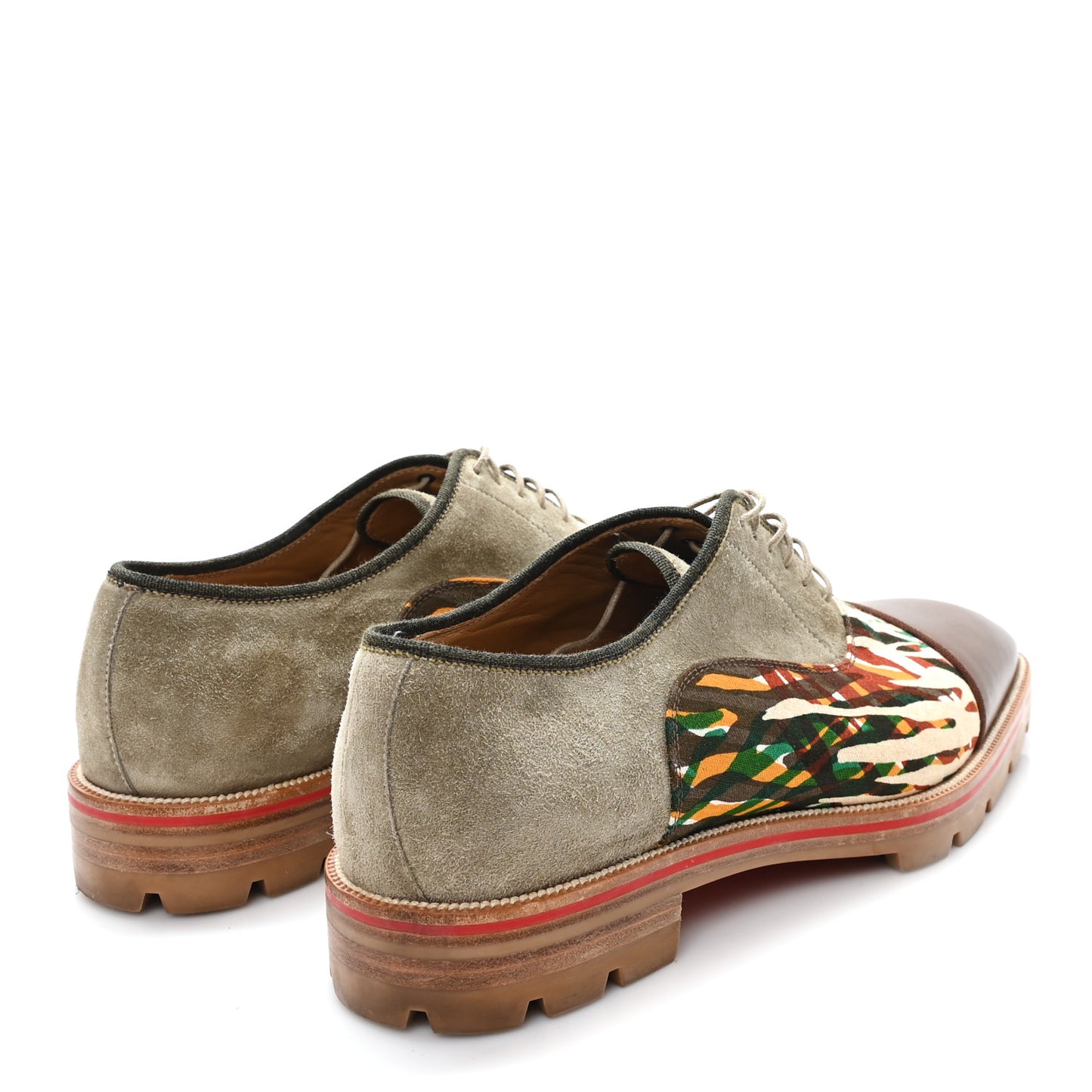 Calfskin Canvas Suede Mens Derby Oxfords 44.5 Brown Multicolor