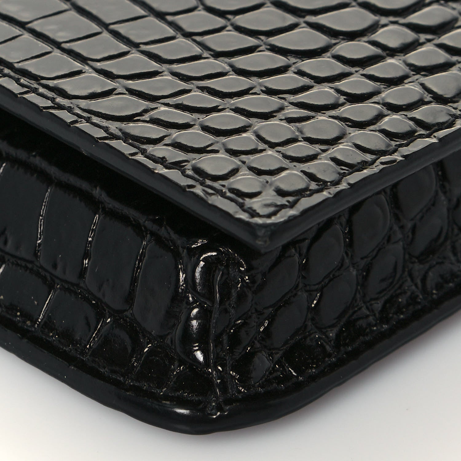 Saint Laurent Crocodile Embossed Monogram Phone Holder Crossbody Black 9 of 14
