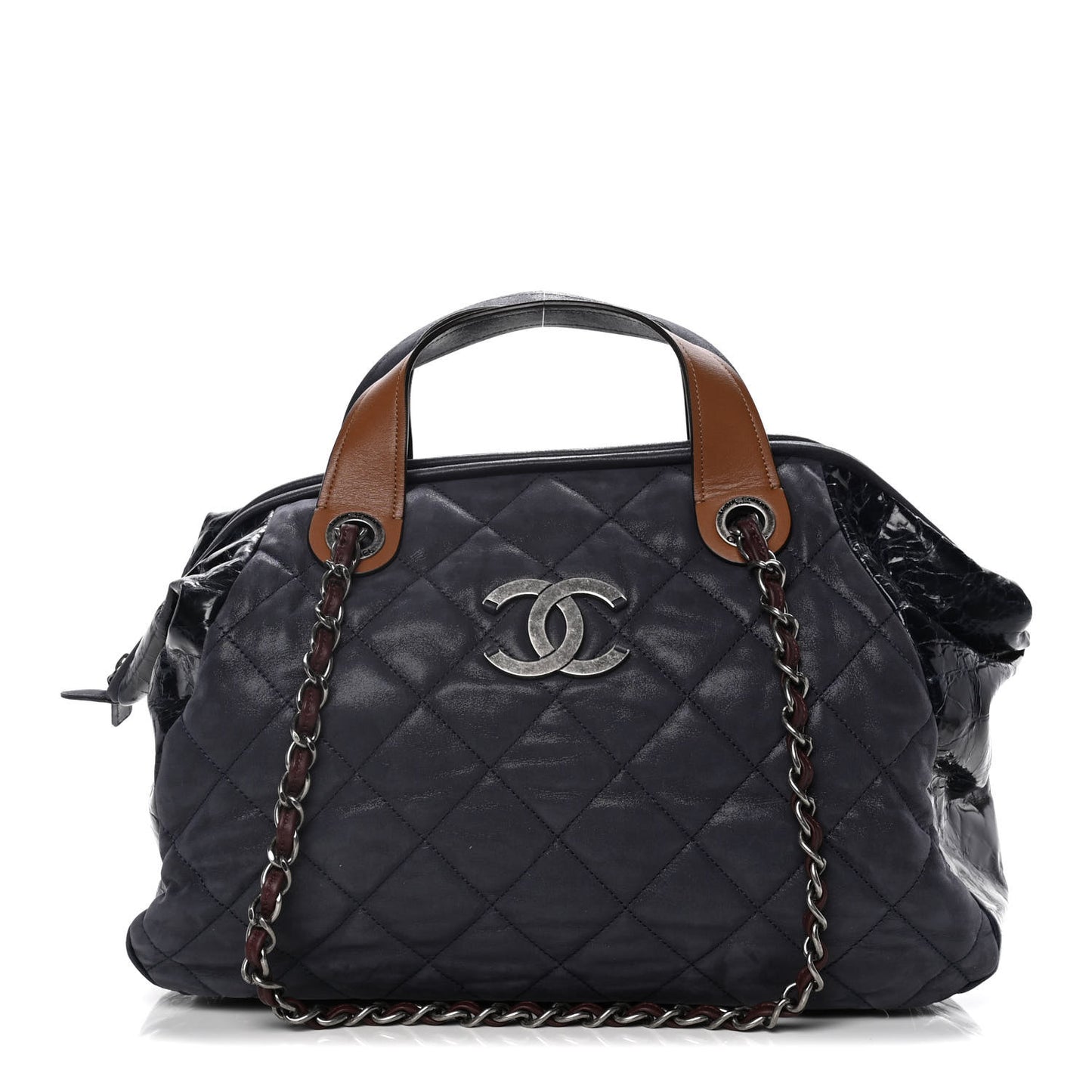 Iridescent Calfskin Small In The Mix Tote Navy