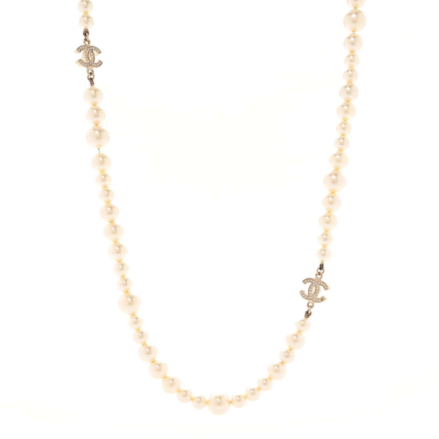 Pearl Crystal CC Long Necklace Gold