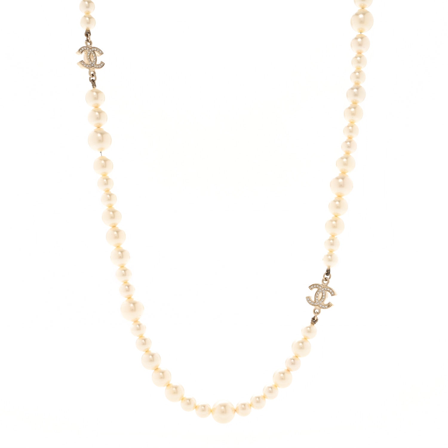 Chanel Pearl Crystal CC Long Necklace Gold 1 of 6
