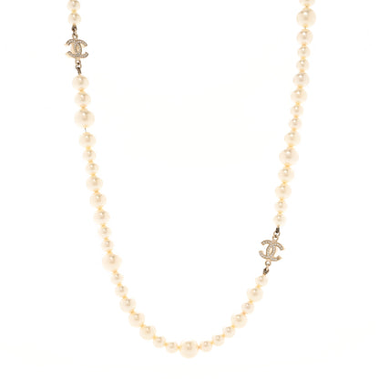 Chanel Pearl Crystal CC Long Necklace Gold 1 of 6