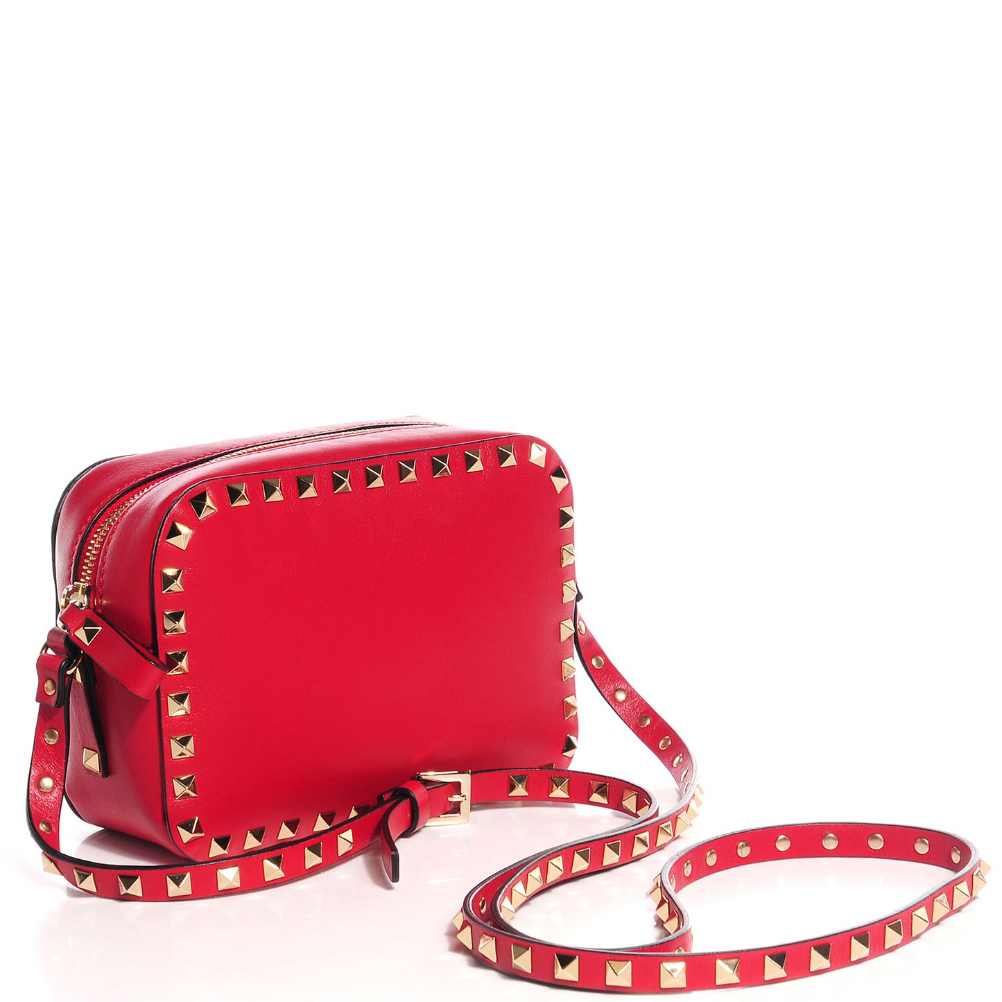 Calfskin Rockstud Camera Crossbody Bag Red