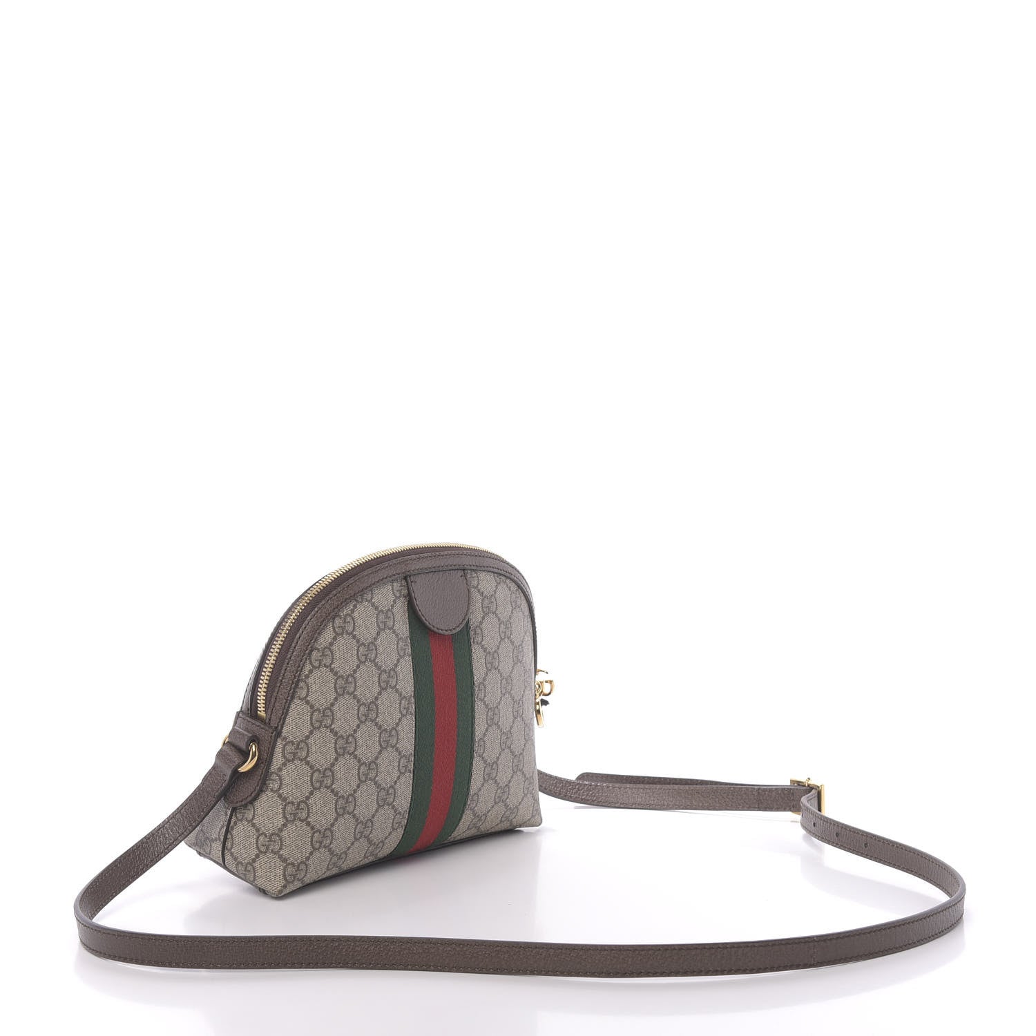 Gucci GG Supreme Monogram Textured Dollar Calfskin Web Small Ophidia Dome Shoulder Bag Beige Ebony New Acero 3 of 10