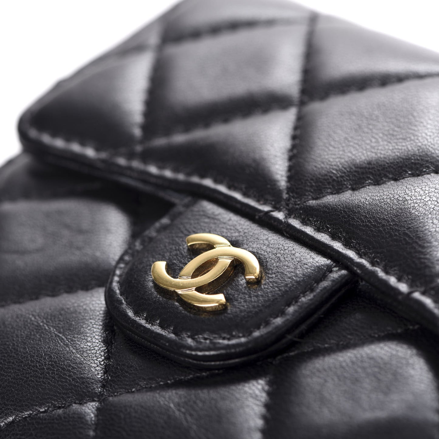 Lambskin Quilted Compact Flap Wallet Black