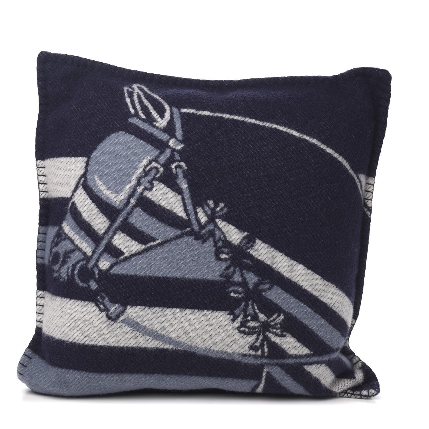 Hermes Wool Cashmere Couvertures Nouvelles Pillow Marine 1 of 5