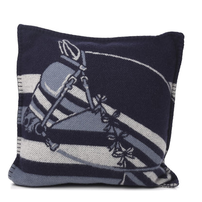 Hermes Wool Cashmere Couvertures Nouvelles Pillow Marine 1 of 5