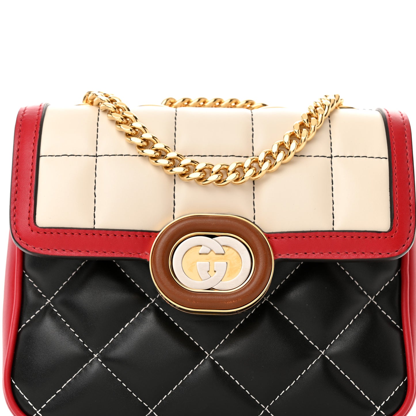 Calfskin Quilted Mini Deco Shoulder Bag Mystic White Red Black