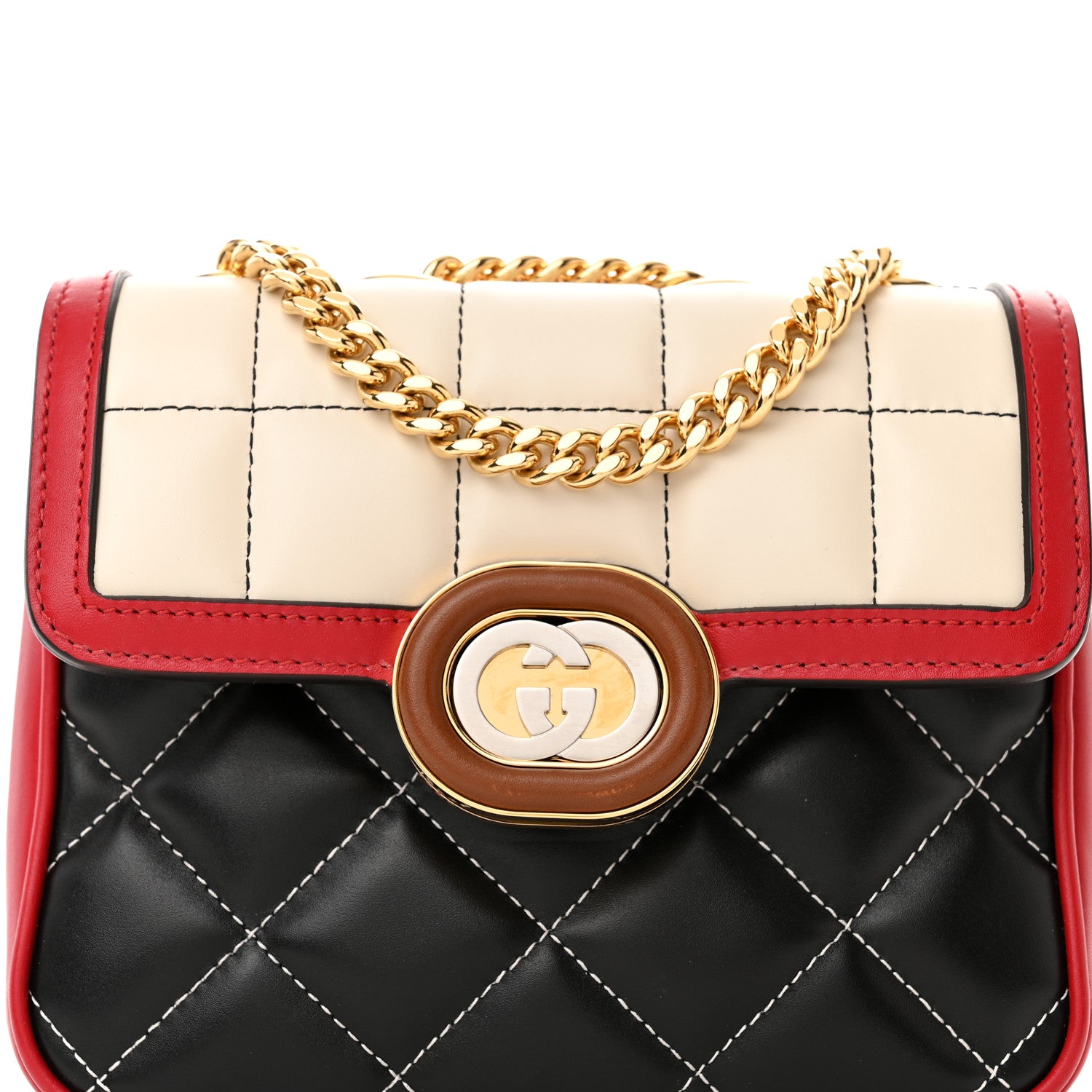 Gucci Calfskin Quilted Mini Deco Shoulder Bag Mystic White Red Black 8 of 11