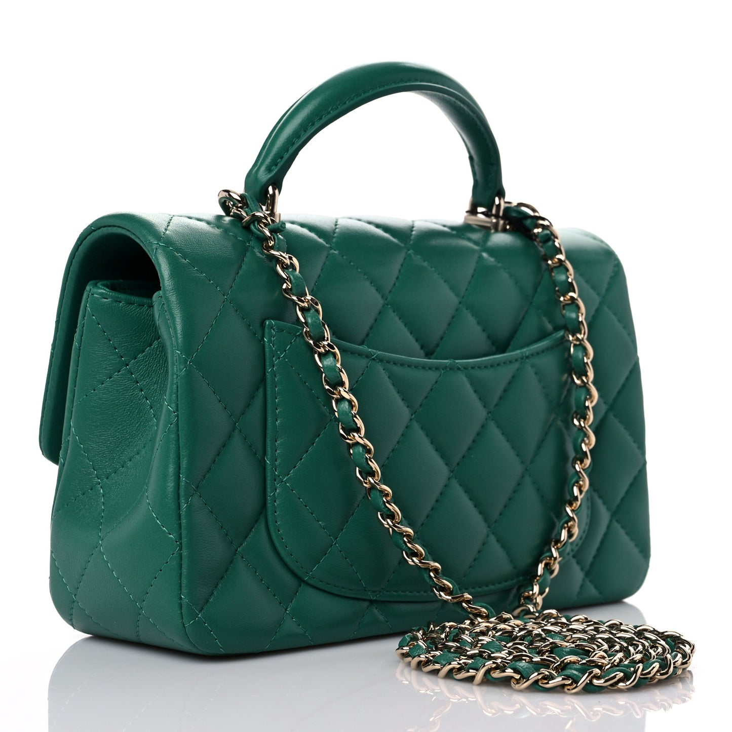 Lambskin Quilted Mini Top Handle Rectangular Flap Green