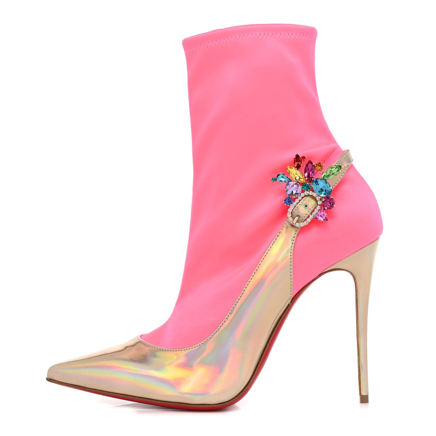 Iridescent Patent Crystal Jessie Joli Ankle Boot 40 Rose Fluorescent