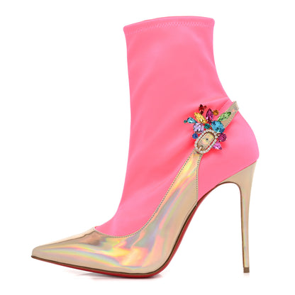 Christian Louboutin Iridescent Patent Crystal Jessie Joli Ankle Boot 40 Rose Fluorescent 1 of 10