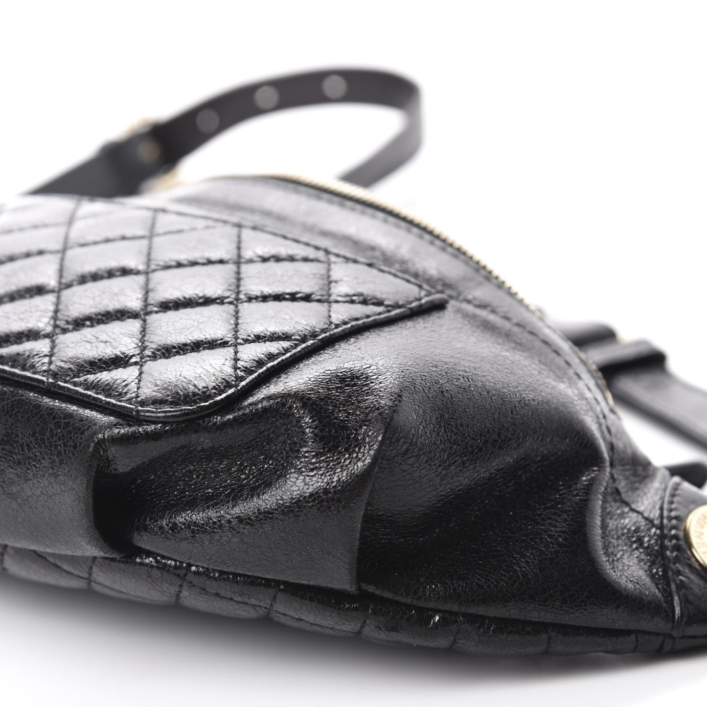 Crumpled Glazed Lambskin Quilted Waist Bag Fanny Pack Black