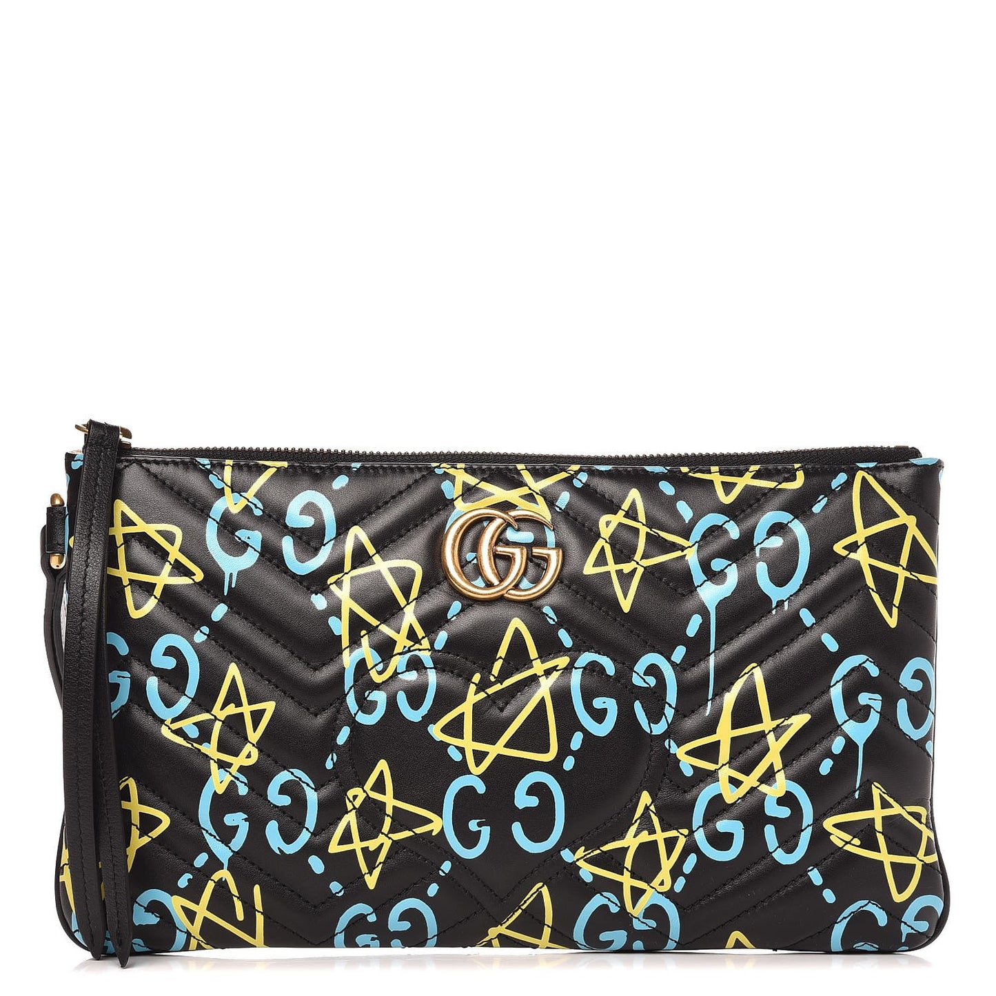 Calfskin Matelasse GucciGhost GG Marmont Clutch Black New Acquamarine