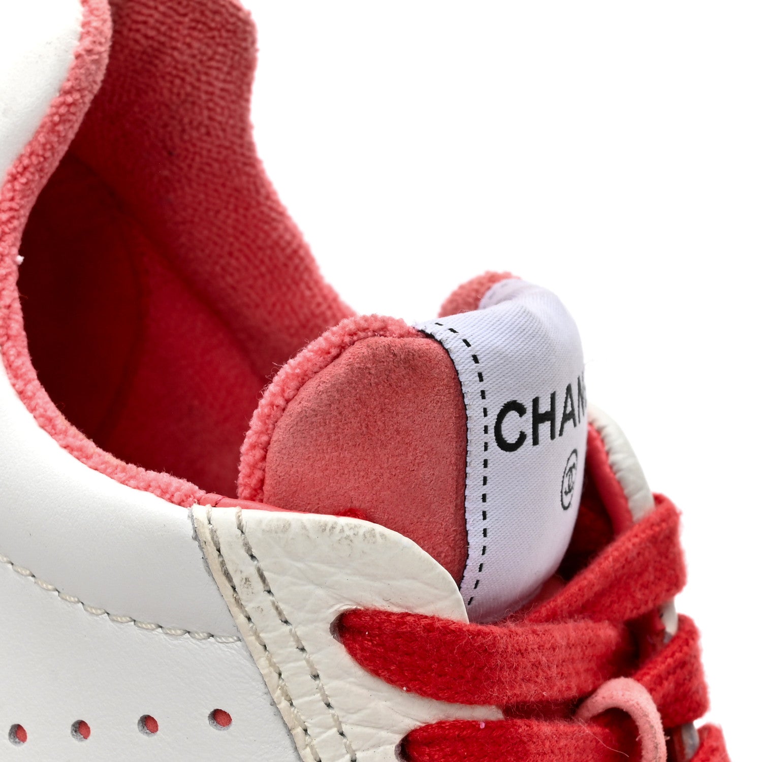 Chanel Grained Calfskin Fabric Womens Logo Sneakers 35 White Red 13 of 13