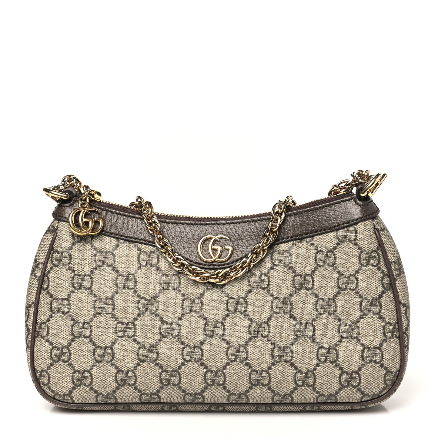GG Supreme Monogram Textured Dollar Calfskin Web Small Ophidia GG Handbag Beige Ebony New Acero