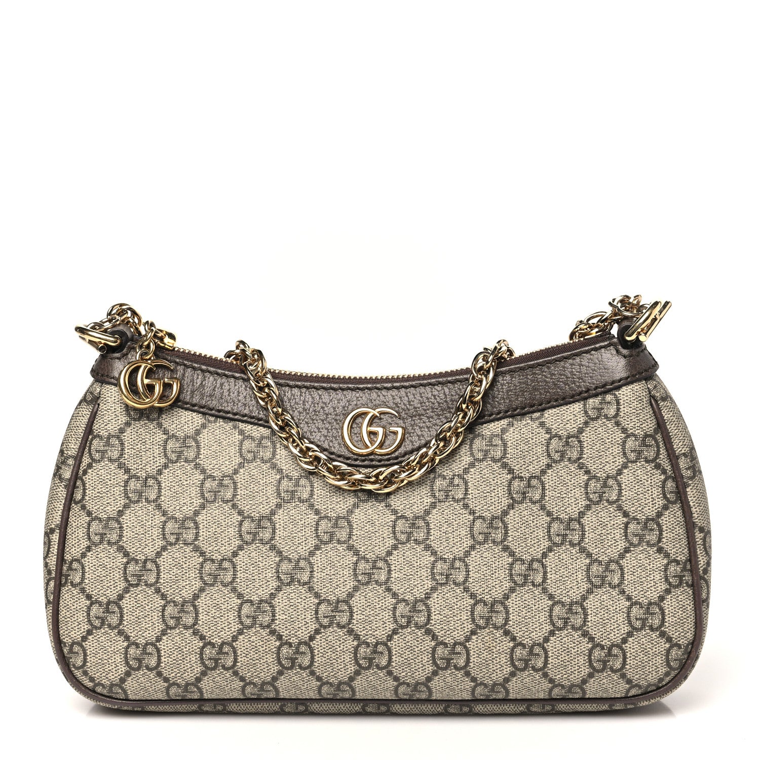Gucci GG Supreme Monogram Textured Dollar Calfskin Web Small Ophidia GG Handbag Beige Ebony New Acero 1 of 10