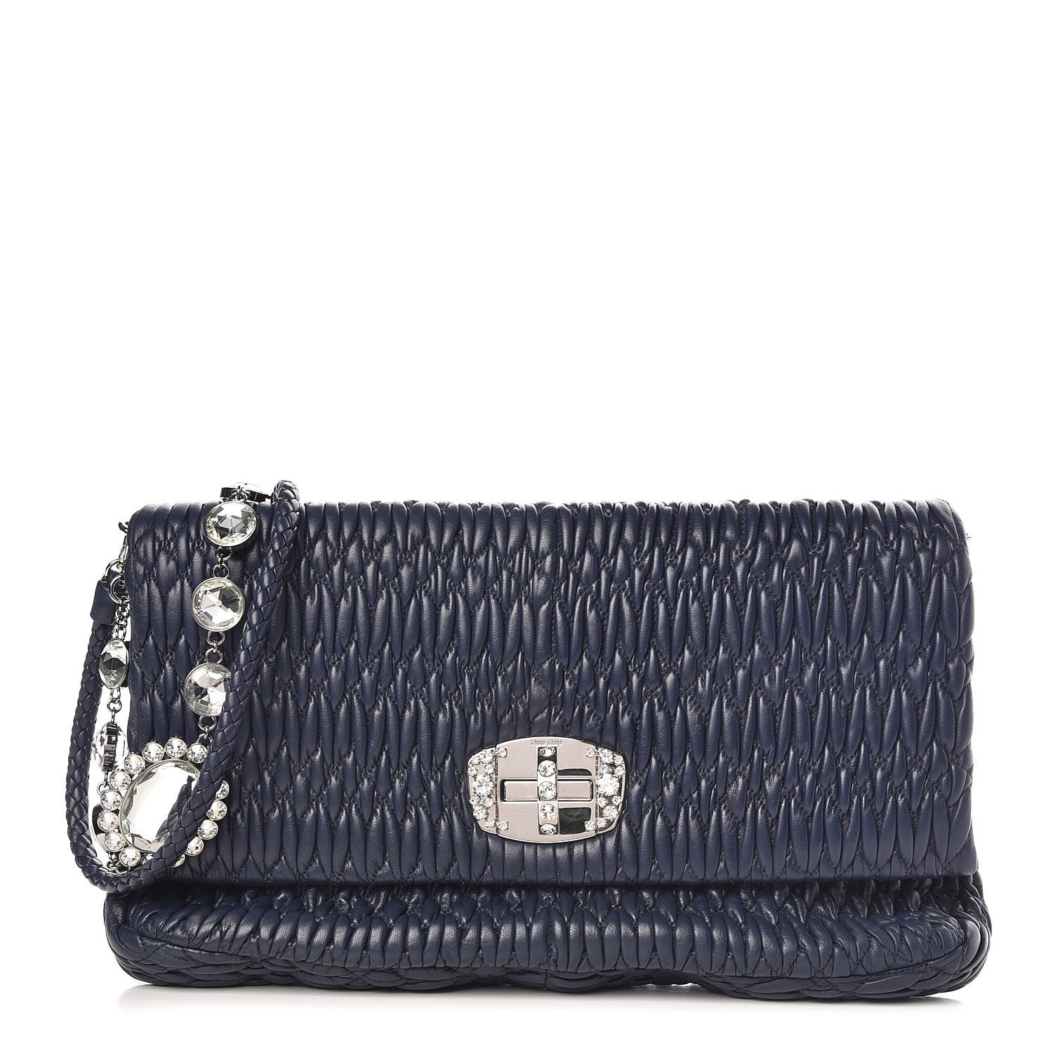Miu Miu Nappa Matelasse Crystal Flap Clutch Bleuette 1 of 8