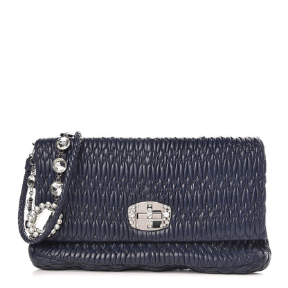 Miu Miu Nappa Matelasse Crystal Flap Clutch Bleuette 1 of 8