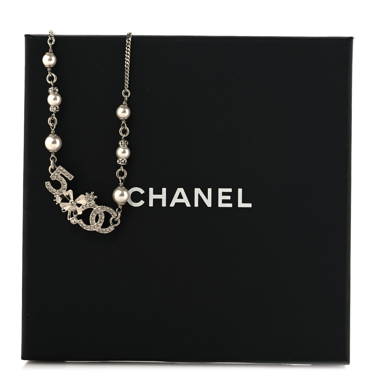 Crystal Pearl Star 5 CC Necklace Silver White